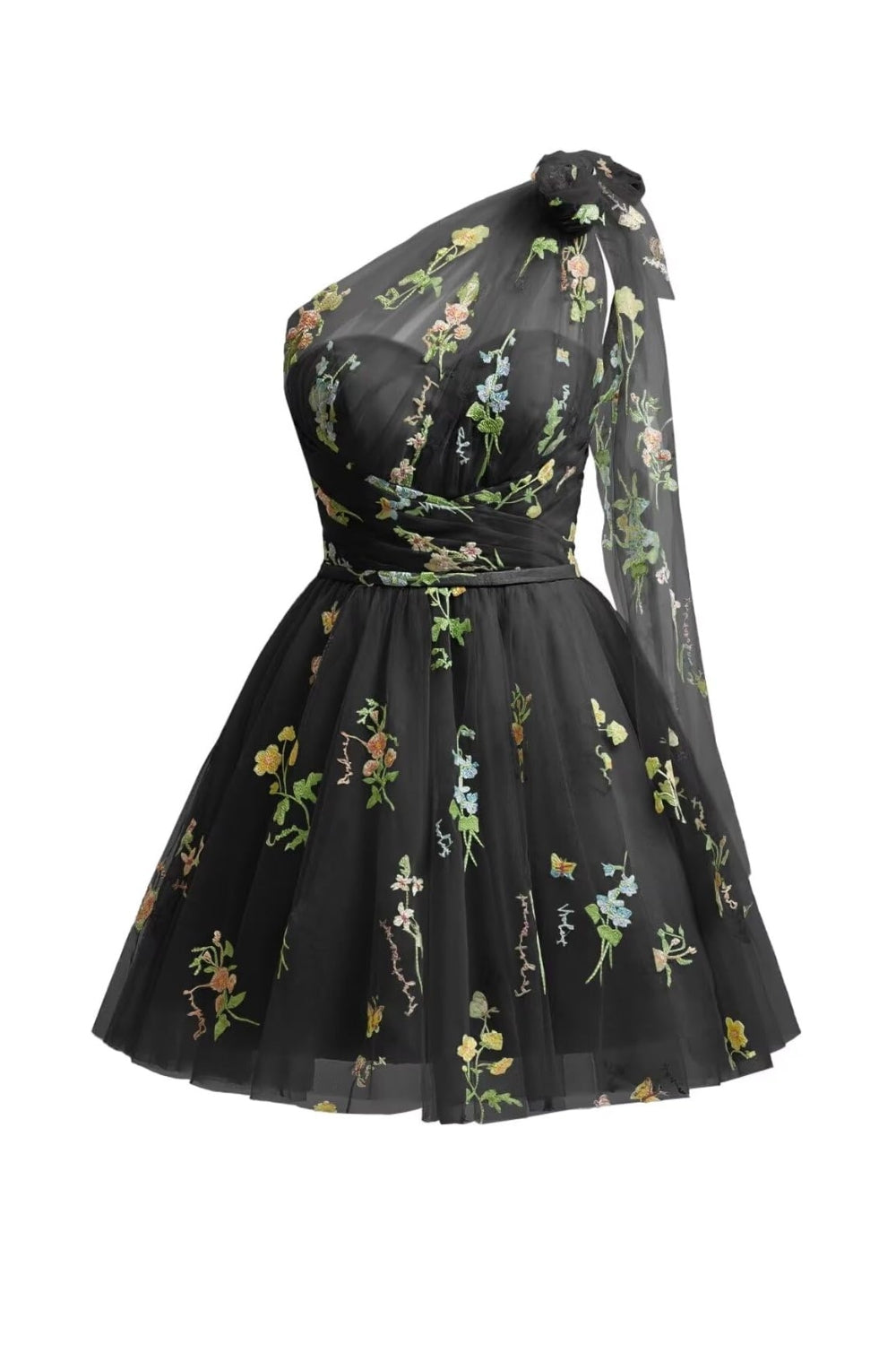Berylove Women Cute Light Green One Shoulder Homecoming Dress A Line Tulle Floral Embroidery Mini Dress, Black / US4 Berylove Women Cute Light Green One Shoulder Homecoming Dress A Line Tulle Floral Embroidery Mini Dress, Black / US4