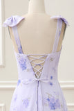Lilac Corset Floral A Line Maxi Dress with Lace Up Back