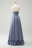 Grey Blue A Line Backless Corset Chiffon Maxi Dress