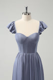 Grey Blue A Line Backless Corset Chiffon Maxi Dress