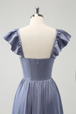 Grey Blue A Line Backless Corset Chiffon Maxi Dress