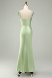 Green Mermaid V Neck Satin Maxi Dress