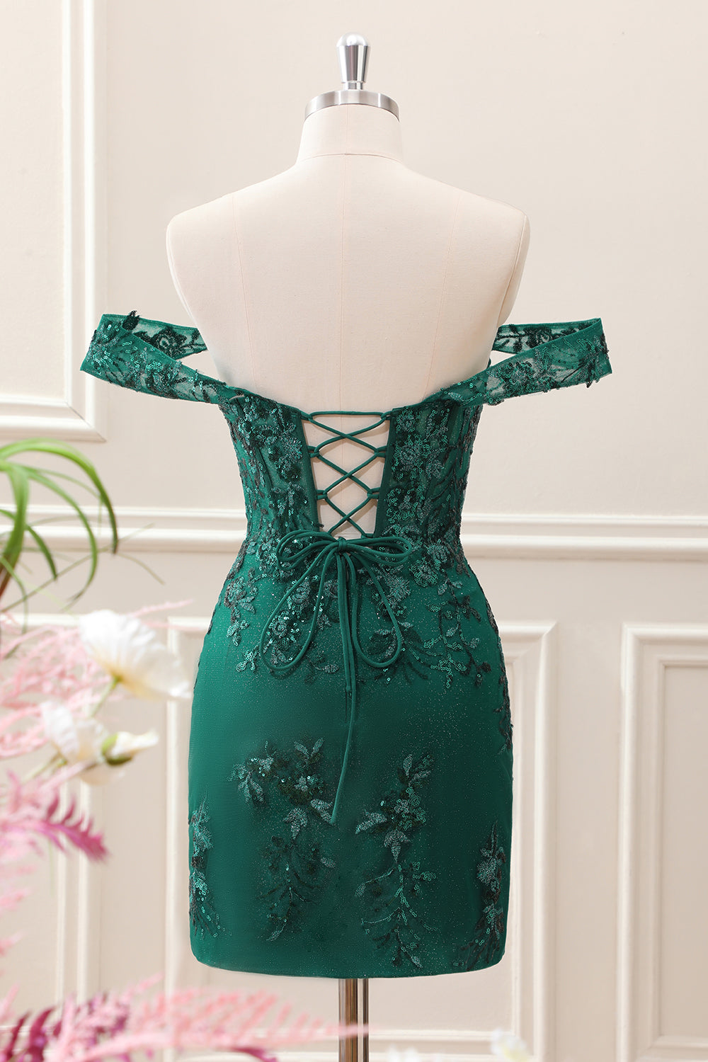 Berylove Women Sparkly Dark Green Off the Shoulder Homecoming Dress Floral Embroidery Tight Mini Party Dress, Dark Green / US10 Berylove Women Sparkly Dark Green Off the Shoulder Homecoming Dress Floral Embroidery Tight Mini Party Dress, Dark Green / US10