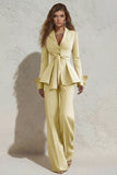 Peaked Lapel 2 Piece Ivory Ruffled Women Suits with Sash