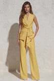 Notched Lapel White Sleeveless Women Suits with Sash