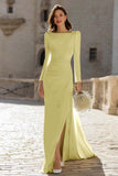 Ivory Ruched Long Sleeve Sheath Engagement Dress With Slit