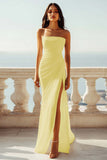 Strapless Ivory Sheath Engagement Dress with Slit