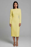 Ivory Sheath Long Sleeve Midi Work Dress with Slit