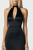 Halter Mermaid Cut Out Black Tie Dress