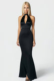 Halter Mermaid Cut Out Black Tie Dress