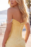 Off The Shoulder Corset Beaded Bodycon Yellow Mini Homecoming Dress