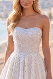 Strapless Sparkly White A Line Mini Homecoming Dress With Pearls