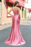 Coral Corset Sequin Mermaid Prom Dress with Slit