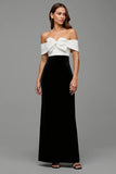 Black and White Off-Shoulder Sheath Formal Dress With Bow