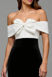 Black and White Off-Shoulder Sheath Formal Dress With Bow