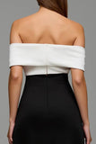 Black and White Off-Shoulder Sheath Formal Dress With Bow