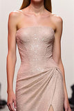 Champagne Strapless Mermaid Evening Dress with Slit