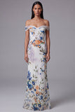 Off the Shoulder Cut Out Mermaid Black Floral Formal Dress