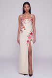 Floral Black Sheath Maxi Wedding Guest Dress with Slit