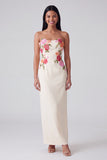 Strapless Light Yellow Printed Sheath Wedding Guest Dress