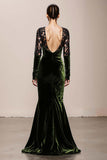 Mermaid Velvet Deep V-Neck Dark Green Evening Dress