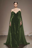 Black Off The Shoulder Velvet Evening Dress with Cloak