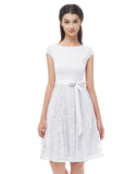 Women's Floral Lace Short Bridesmaid Dress Cap-Sleeve Wedding Formal Party Dress
