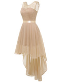 Women's Floral Lace Chiffon Bridesmaid Dress Hi-Lo Swing Party Dress