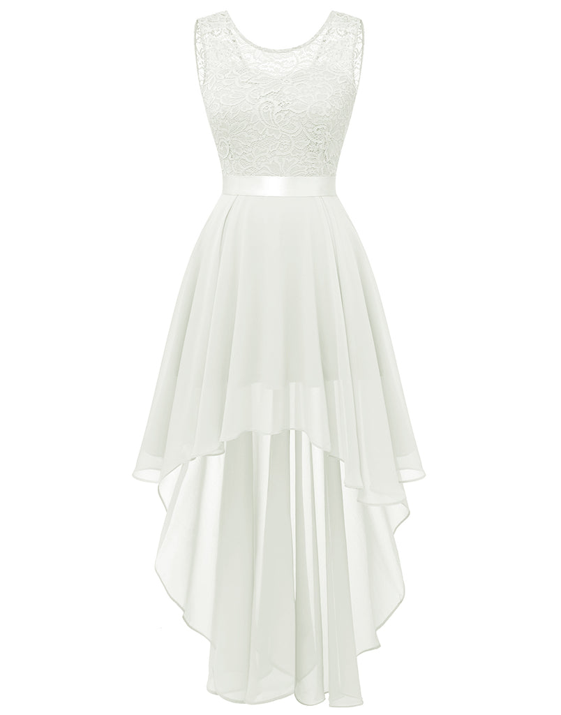 Women's Floral Lace Chiffon Bridesmaid Dress Hi-Lo Swing Party Dress