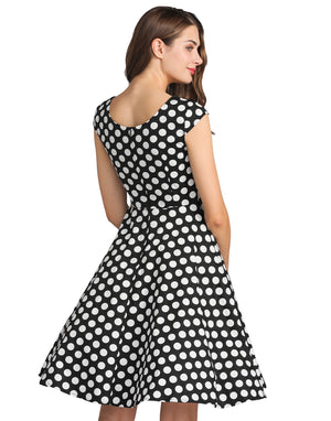 Women Vintage 1950s Retro Rockabilly Party Prom Dresses with Cap-Sleeve